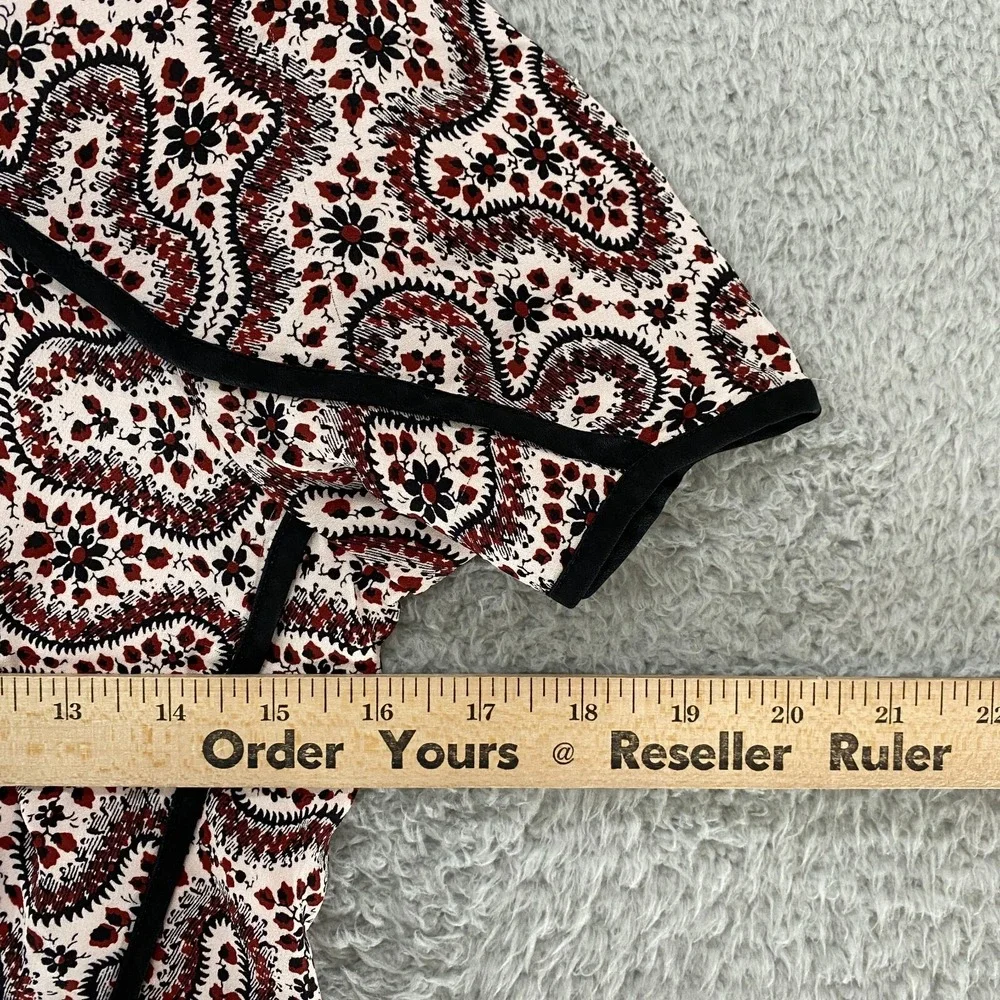 ALC Dress Womens 4 Floral Zip Up 100% Silk Short Sleeve Piping‎ Red Black White